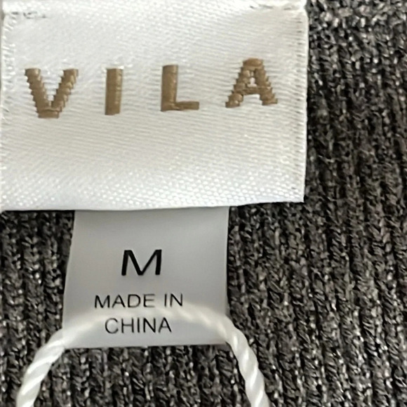 Vila Zip Front Mock Neck Studded Cardigan Sweater Heather Charcoal - NEW - Med. - Picture 5 of 7